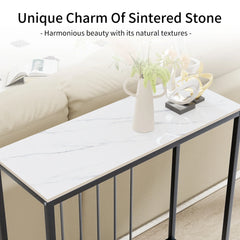 80CM Long Rectangle Marble Console Table for Living Room Entryway Accent Table Metal Frame