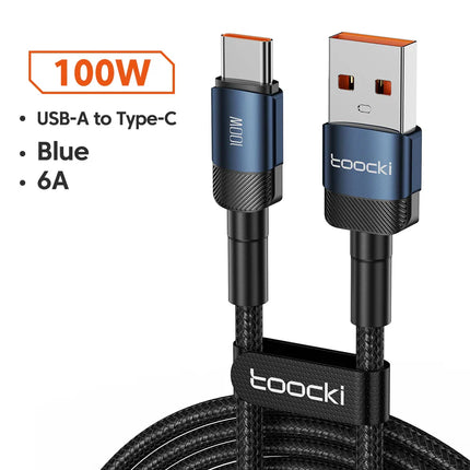 Toocki USB Type C Cable 100W Fast Charging 6A Type C Cable for Xiaomi Huawei P30 P40 Samsung POCO Realme Oneplus Data Wire
