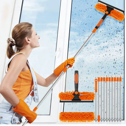 Extendable Window Cleaner Tools Set 2 in 1 Double Sided Window Cleaner Duster Tool 180° Rotatable Long Handle Window Mop