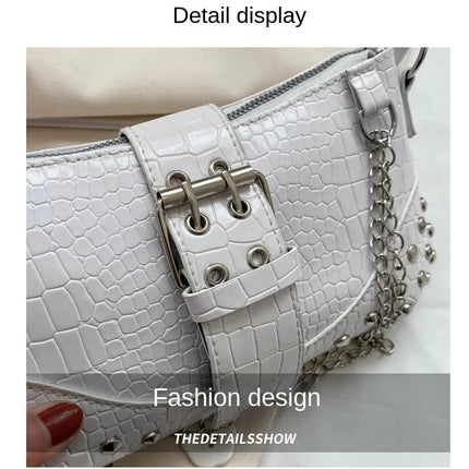 Women Fashion Shoulder Bag Gothic Ladies Bag Cool Style Trendy Rock Girls Handbag Y2K Rivet Chain for Travel Vacation Daily