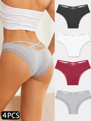 4PCS Women's Cotton Briefs Sexy Female Underpants Elasticity Comfortable Underwear Panties Lingerie S-XL  Solid Color Intimate