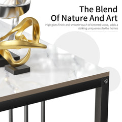 80CM Long Rectangle Marble Console Table for Living Room Entryway Accent Table Metal Frame