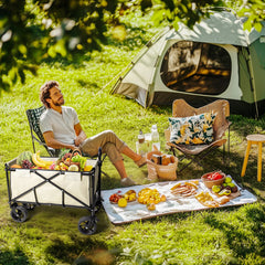 Camping Trolly Cart on Wheels 122L Folding Wagon Portable Beach Cart Collapsible for Outdoor Garden Picnic Shopping Fishing