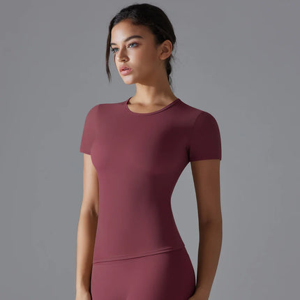 Women Running Sports T Shirt Summer Short Sleeve Round Neck Breathable Stretchy GYM Yoga Slim Fitness Active Top Tee