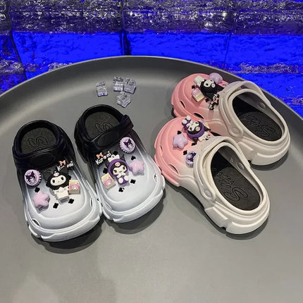 Summer Children Slippers for Girls Fashion Soft Comfortable Cute Sanrio Kuromi Cut-outs Casual Versatile Outside Beach Sandals