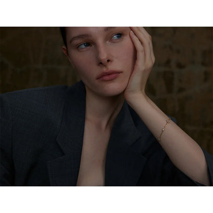 Yhpup Delicate Cubic Zirconia Flower Chain Thin Bracelet Bangle Stainless Steel Rust Proof Office Ladies Chic Jewelry New Gift