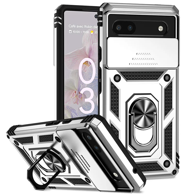 Slide Camera Protect Cover For Google Pixel 6 7 8 Pro Pixel8 Magnetic RIng Holder Shockproof Armor Phone Case For Pixel 6A 7A 8A