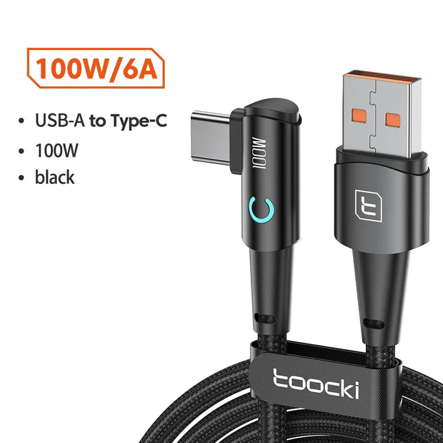 Toocki 90 Degree Elbow USB Type C Cable 100W 5A Fast Charging Data Cord For Huawei Xiaomi Samsung USB C To Type C Cable Gaming