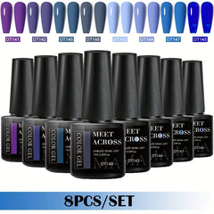 MEET ACROSS 8Pcs/Set Gel Nail Polish Set for All Season Neon Marcaron Green Red Series UV Gel Varnish Manicure Kit Nail Supplies