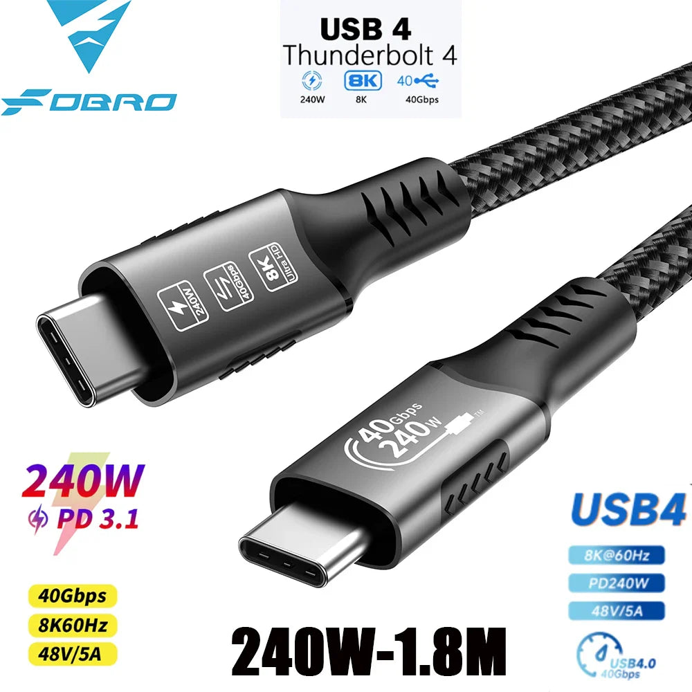 8K USB4 Typ e C Cable 40Gbps 240W PD3.1 QC4.0 For Samung Thunderbolt 4 Fast Charging Cable Thunderbolt3 USB C to C Data Transfer