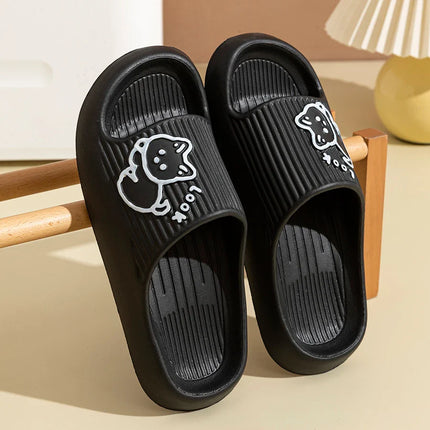 Women's Slippers Indoor Bathroom Anti-slip Home Cartoon Cute Little Dog Soft Sole Good Elasticity Summer Sandals Sool Flat Shoes