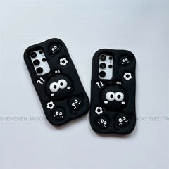 3D Black briquettes Grip Tok Holder Silicon Soft Phone Case For Samsung Galaxy S25 Ultra S24 S23 Ultra S21 FE
