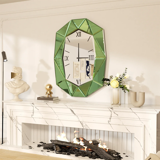 3 Colors Geometric Mirrored Hnaging Clock Irregular Decorative Beveled Glass Wall Clock with Roman Numerals