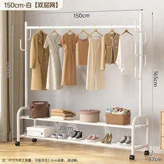 Aesthetic Golden Clothes Rack Metal Balcony Nordic Wheels Clothes Rack Floor Bedroom Burro Ropa Perchero Hallway Furniture