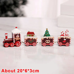 Wooden Train Christmas Ornaments Santa Cake Decoration Merry Christmas Navidad New Year Party Table Decoration Kids Gifts Toys