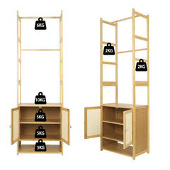 Bamboo Garment Rack, Heavy Duty Coat Stand, Wardrobe with 3 Storage Shelves, Shoe Shelf