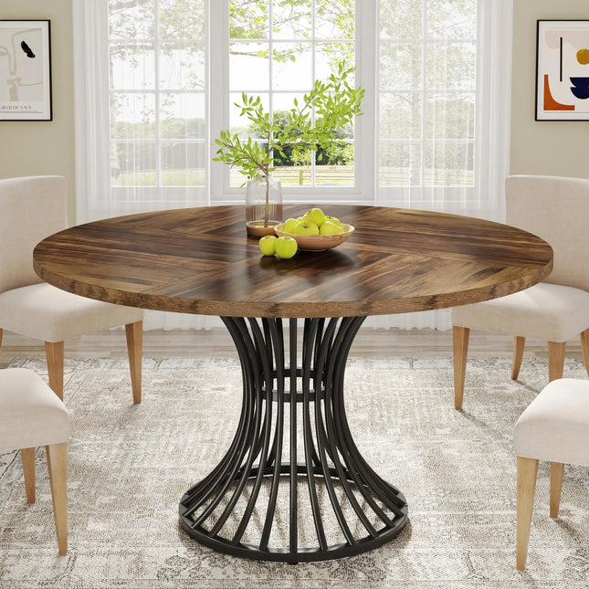 Tribesigns Round Dining Table for 4-6 People, 47-Inch Farmhouse Dinning Room Table Circle Kitchen Table, Industrial Dinner Table