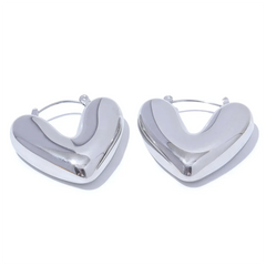 Yhpup Fat Fashion Stainless Steel Heart Chunky Hoop Earrings Charm Metal Texture Rust Proof Versatile Jewelry серьги тренд