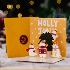 5/1PCS 3D Pop UP Christmas Greeting Cards with Envelope Friend Family Blessing Postcard Birthday New Year Christmas Decoration