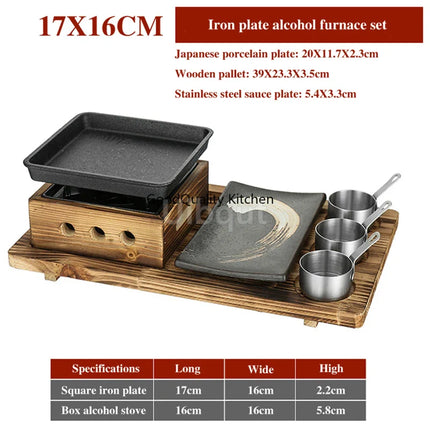 Dining room single and double tableware Cast iron barbecue plate Square alcohol oven baking tray Korean style barbecue stove set
