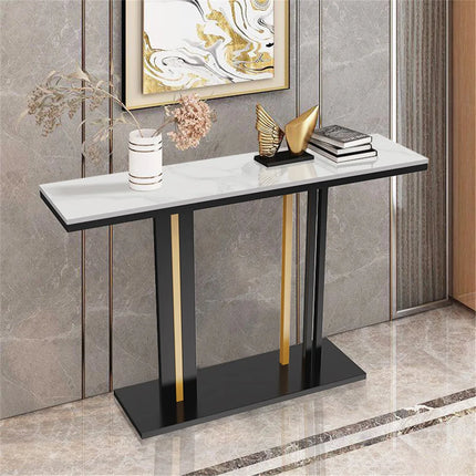 Delicate Texture Marble Console Table Living Room Bedroom Narrow Long Sofa Table Hall Display Stand Black Gold