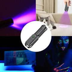 395nm Blacklight Flashlight USB Rechargeable Ultraviolet Blacklight Portable Torch Light for Pet Urine Detection Resin Curing