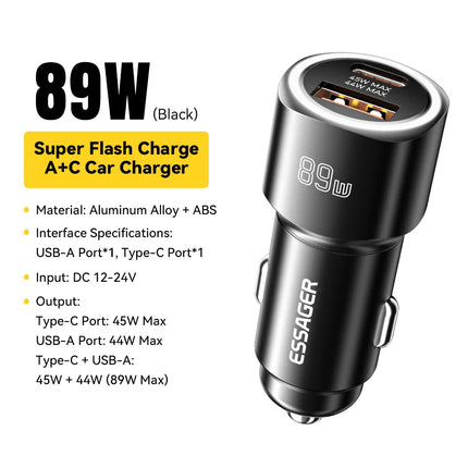 Essager USB Car Charger 89W QC4.0 Fast Charging USB Type C Car Phone Charger For iPhone 15pro Oppo Huawei P60 Pro Car Charger