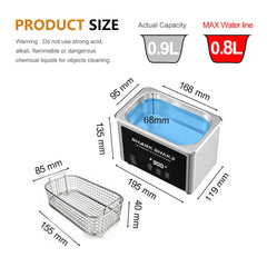 900ml 220V EU Plug Household Digital Ultrasonic Cleaner 30W/60W Stainless Steel Bath Degas Ultrasound Washing for Watche Jewelry