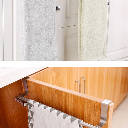 Kitchen Cabinet Door Towel Bar Stainless Steel Door Back Towel Hanging Holder Bathroom Punch-free Towels Hooks  Home Organizer