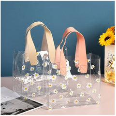 Transparent Clear Tote Bag High Quality PVC Handle Transparent Shopping Bags Little Daisy Hand Gift Bag