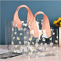 Transparent Clear Tote Bag High Quality PVC Handle Transparent Shopping Bags Little Daisy Hand Gift Bag