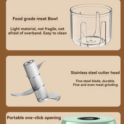 Electric Mini Garlic Chopper USB Meat Grinder - Sturdy and Durable Kitchen Tool for Crushing Garlic, Ginger, and Vegetables