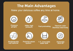 BioloMix 20 Bar Semi Automatic Powder Coffee Machine,with Milk Steam Frother Wand, for Espresso, Cappuccino, Latte and Mocha