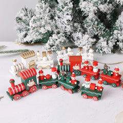 Wooden Train Christmas Ornaments Santa Cake Decoration Merry Christmas Navidad New Year Party Table Decoration Kids Gifts Toys