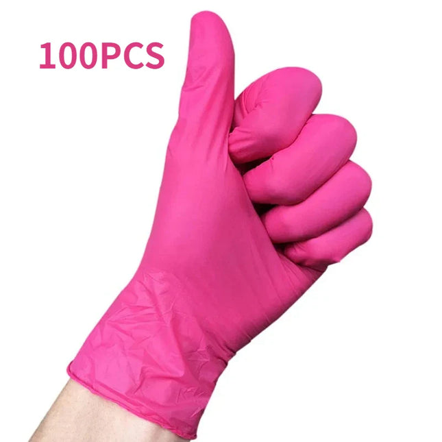 50/100PCS Disposable Pink Nitrile Gloves for Hairdressing Manicure Washing Cars Waterproof Dishwashing  Kitchen Tools Latex Free