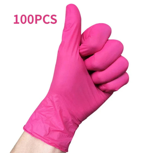 50/100PCS Disposable Pink Nitrile Gloves for Hairdressing Manicure Washing Cars Waterproof Dishwashing  Kitchen Tools Latex Free