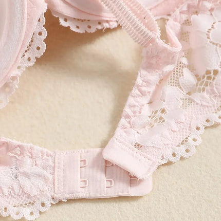 1 Set Elegant Erotic Lace Embroidery Breathable Fabric Lingeries : Push-Up Bra, Low Waist Sheer Panty - Ultimate Valentine's Day