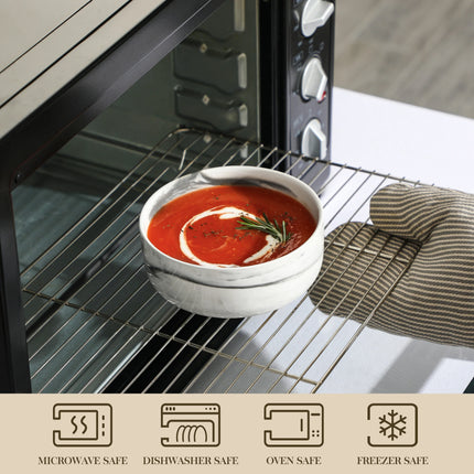 MALACASA 4 Piece Bowl 26oz Ceramic Dinnerware set White Porcelain Plates Grey Marble Tableware Set Cereal Bowls Salad Soup Bowls