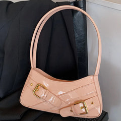 MOJOYCE Small Belt Design Glossy Patent Leather Shoulder Bags Women Luxury Brand Tote Handbag Y2K Underarm Bag with Inner Pocket