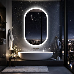 Backlit Smart LED Bathroom Mirror: Oval Dimmable 3 Colors Anti-Fog Mirrors with Light Memory - IP65 CRI95 Large Wall Mounted