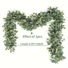 Lush 70.8" Faux Eucalyptus Garland With White Flowers - Perfect For Home & Holiday Decor, Wall Hanging, Yard, And Party Accents
