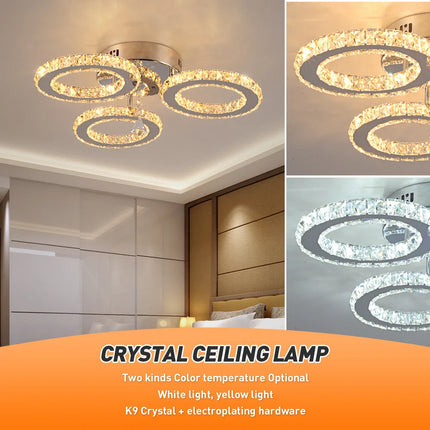 Modern K9 Crystal Led Rings Ceiling Lamp Chandelier Pendant Light Dimmable Luminaire Bedroom Living Dining Room Decor Fixture