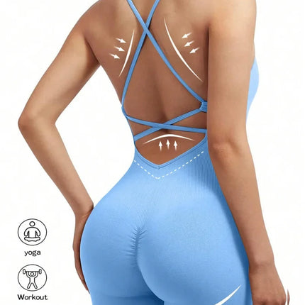 Sexy Fitness Jumpsuit Women Cross Adjustable Sports Playsuit Running One Piece Yoga Suit Scrunch Shorts Backless Set Romper