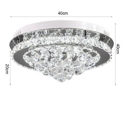 KOMORE Round Crystal-droplets LED Semi Flush Mount Ceiling Light, 36 W Polished Chrome Cool White / Stepless Dimming