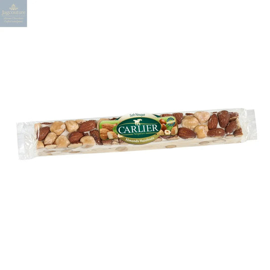 Soft almond and hazelnut wrapped nougat bar in display box