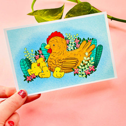 Mother Hen Spring Illustrated Signed Mini Art Print