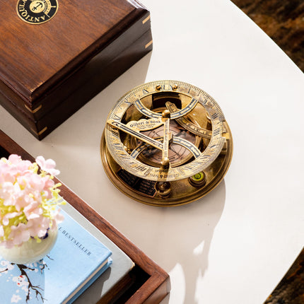 Sundial Compass with  Rosewood Box, Ideal Nautical & Vintage Gift for Men