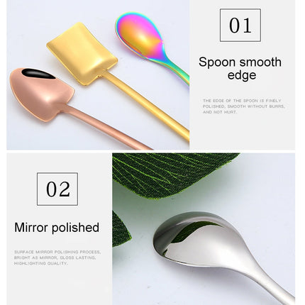 2 PCS Stainless Steel Spoon Creative Coffee Spoon Bar Ice Spoon Gold Plated Long Stirring Spoon, Pointed Spoon Silver, Square Spoon Silver, Round Spoon Gold, Pointed Spoon Gold, Square Spoon Gold, Pointed Spoon Rose Gold, Square Spoon Rose Gold