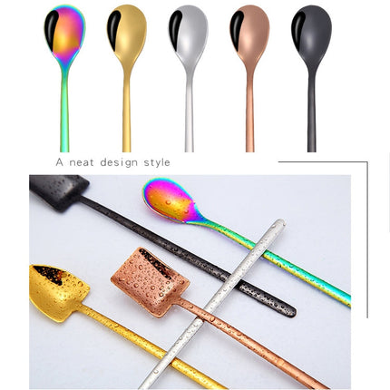 2 PCS Stainless Steel Spoon Creative Coffee Spoon Bar Ice Spoon Gold Plated Long Stirring Spoon, Pointed Spoon Silver, Square Spoon Silver, Round Spoon Gold, Pointed Spoon Gold, Square Spoon Gold, Pointed Spoon Rose Gold, Square Spoon Rose Gold