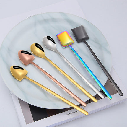 2 PCS Stainless Steel Spoon Creative Coffee Spoon Bar Ice Spoon Gold Plated Long Stirring Spoon, Pointed Spoon Silver, Square Spoon Silver, Round Spoon Gold, Pointed Spoon Gold, Square Spoon Gold, Pointed Spoon Rose Gold, Square Spoon Rose Gold
